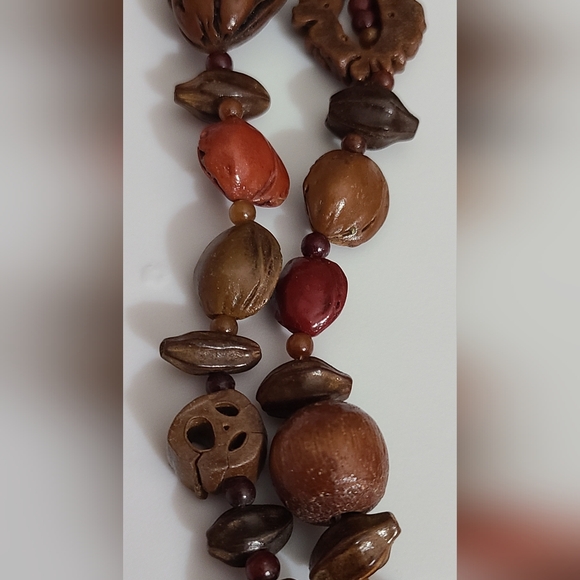 Vintage nuts and seeds long necklace Fall Autumn 44" beautiful colors euc - Picture 5 of 8